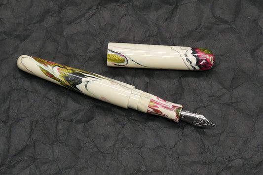 Majestic - Small - Carolina Pen Co Ivory Roses resin - feb21-1 - #6 nib