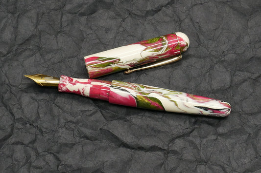 Majestic - Small - Carolina Pen Co Ivory Roses resin - feb21-3 - clip - #6 nib