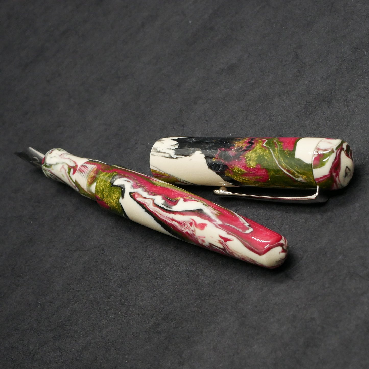 Moody -Small – Carolina Pen Co Ivory roses resin - #6 nib - clip - #1