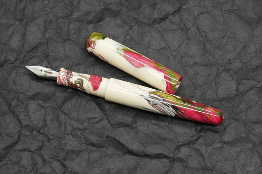 Moody - Small – Carolina Pen Co Ivory Roses resin - Feb21-2 - #6 nib
