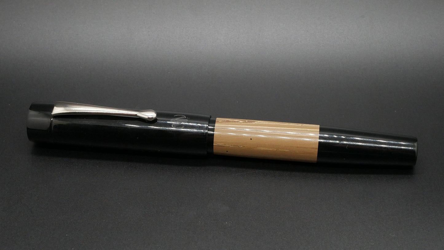 Orville - medium - Black acrylic & NYH White Chocolate ebonite, doublet - clip - Jowo #6 nib