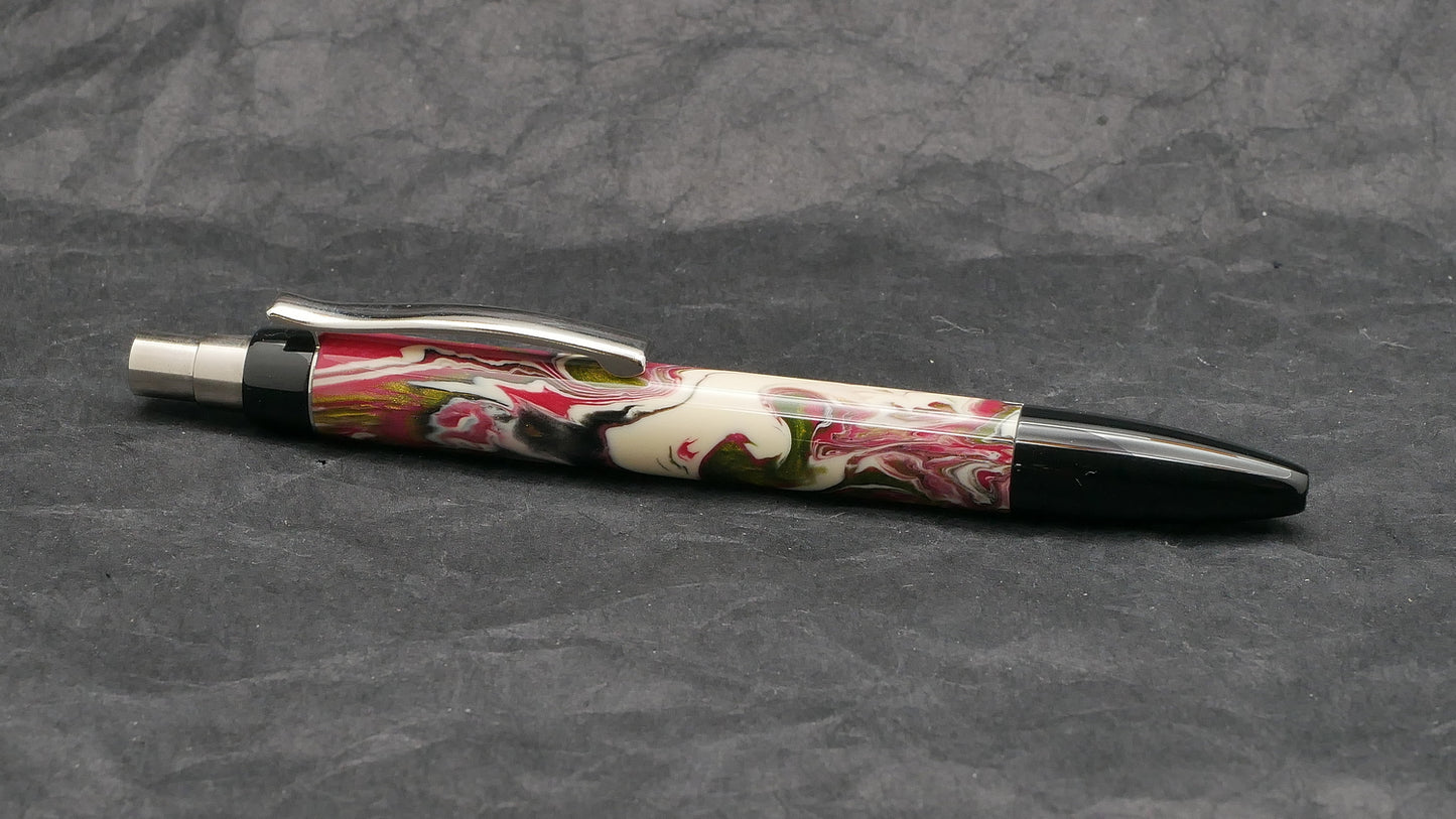 Preston Ballpoint - Black and Carolina Pen Co Ivory Roses resin - clip