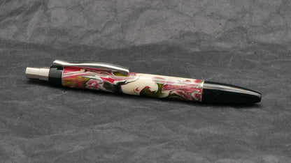 Preston Ballpoint - Black and Carolina Pen Co Ivory Roses resin - clip