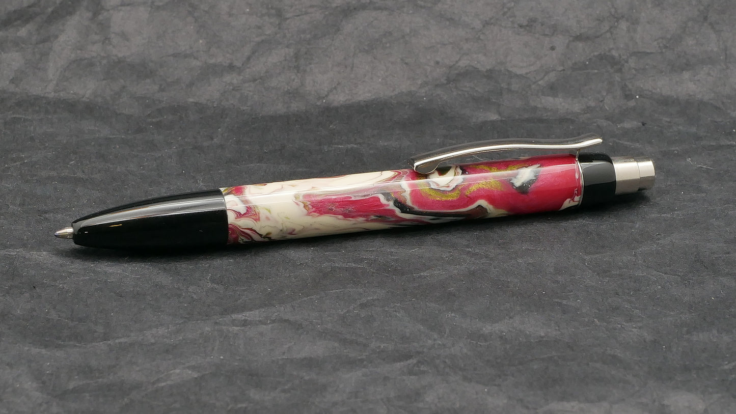 Preston Ballpoint - Black and Carolina Pen Co Ivory Roses resin - clip