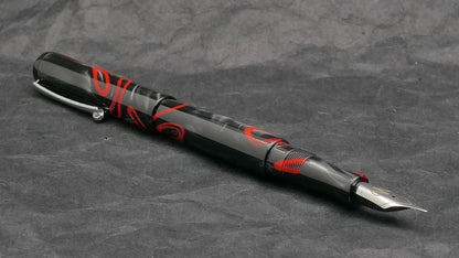 Preston fountain pen - slim  - Black with Red whirl acrylic - clip - Jowo #6 nib