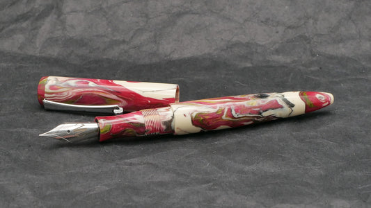 Preston fountain pen - slim  - Carolina Pen Co. Ivory Roses resin - clip - Jowo #6 nib