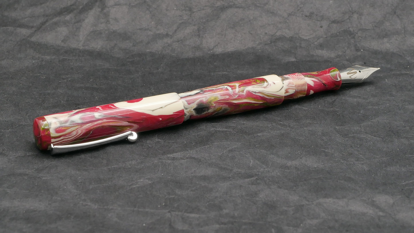 Preston fountain pen - slim  - Carolina Pen Co. Ivory Roses resin - clip - Jowo #6 nib