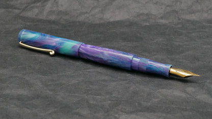 Preston fountain pen - slim  - D Squared Arts Glacial Borealis resin - clip - Jowo #6 nib