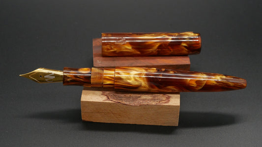 Preston fountain pen  - slim - Mid - CORRL Creations Amber Tortoise resin - Jowo #6 nib - Short carts only