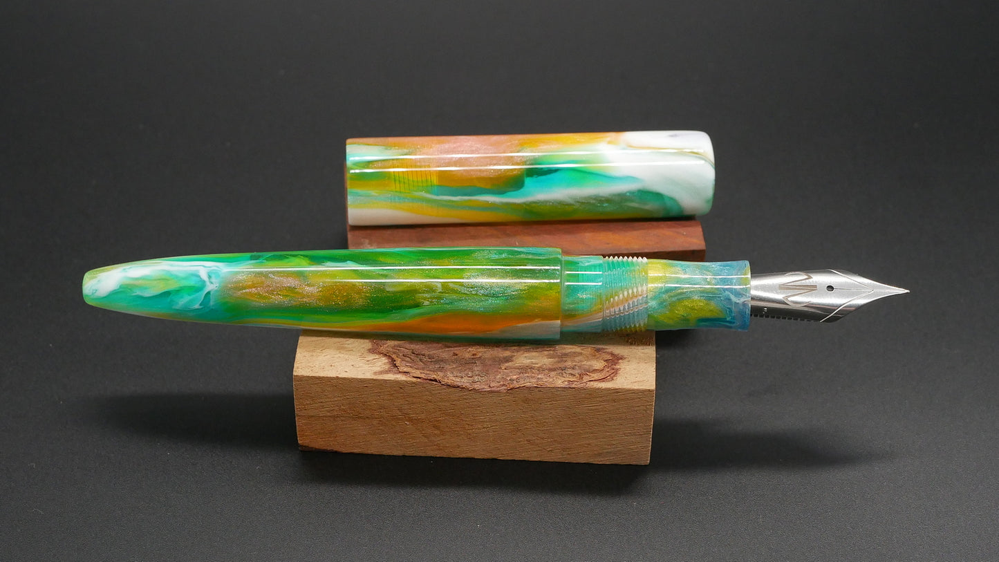 Preston fountain pen  - slim - Mid - D Squared Arts Kaleidoscope resin - Jowo #6 nib - Short carts only