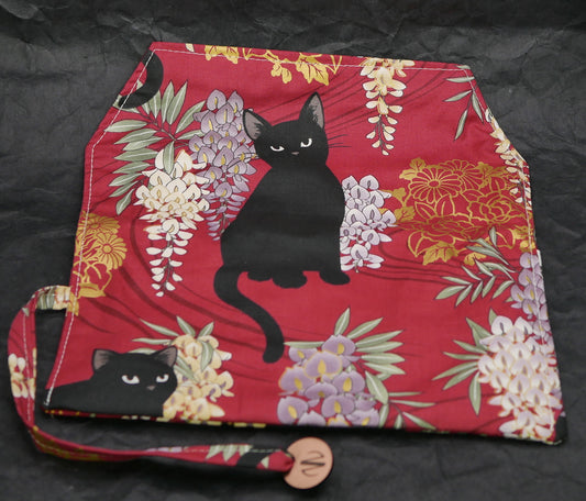 Pen Sleeves - 5 pen - Red, flowers, black cats - #1